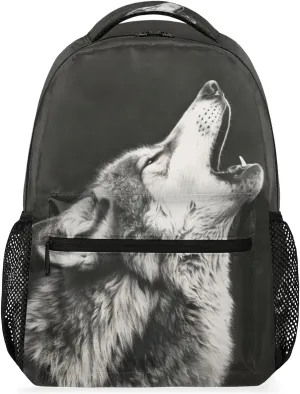 Howling Moon Wolf Backpacks for Boys Girls Kids Grey Wolf Lightweight 16 Inch School Backpack Laptop College Bookbag Travel Casual Daypack Hiking Camping Computer Rucksack Medium