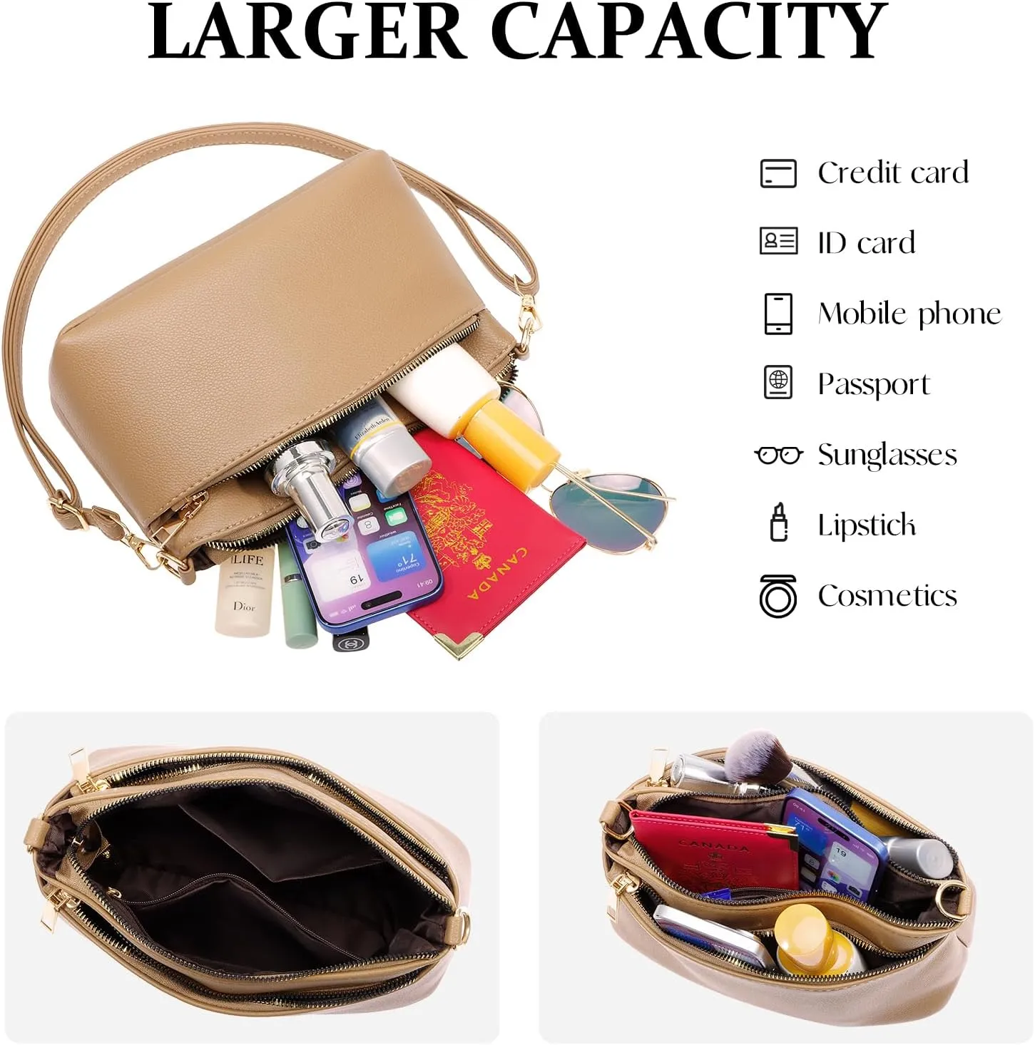 HUA ANGEL Women's Small Crossbody Handbag PU Leather 3 Compartments Shoulder Purse with 2 Straps for Party, Wedding, Dinner