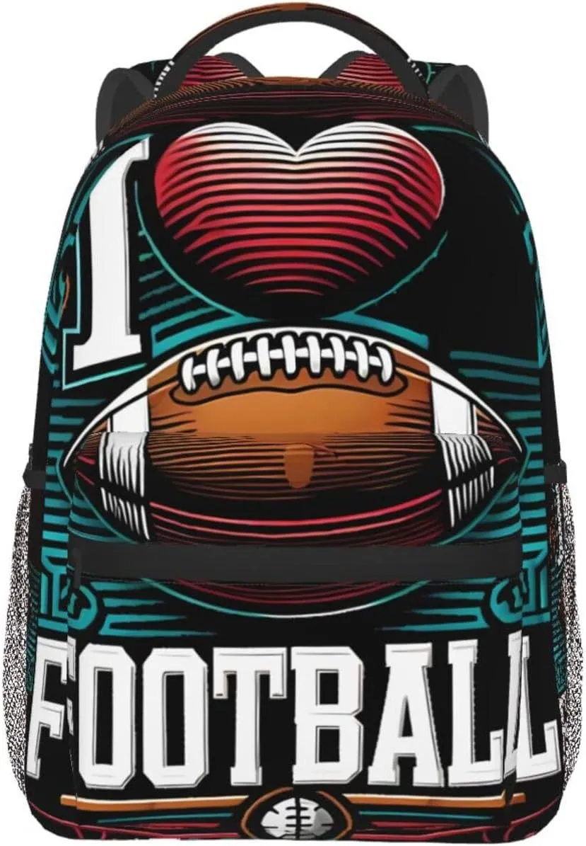 I Love Football Backpack Casual Laptop Backpack Lightweight Double Shoulder Bag Travel Daypack For Women Men