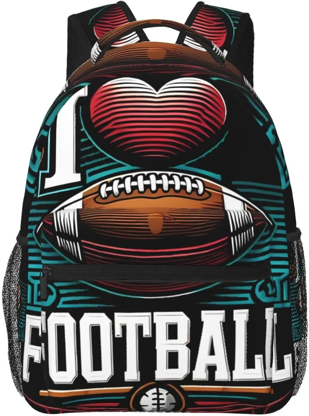 I Love Football Backpack Casual Laptop Backpack Lightweight Double Shoulder Bag Travel Daypack For Women Men