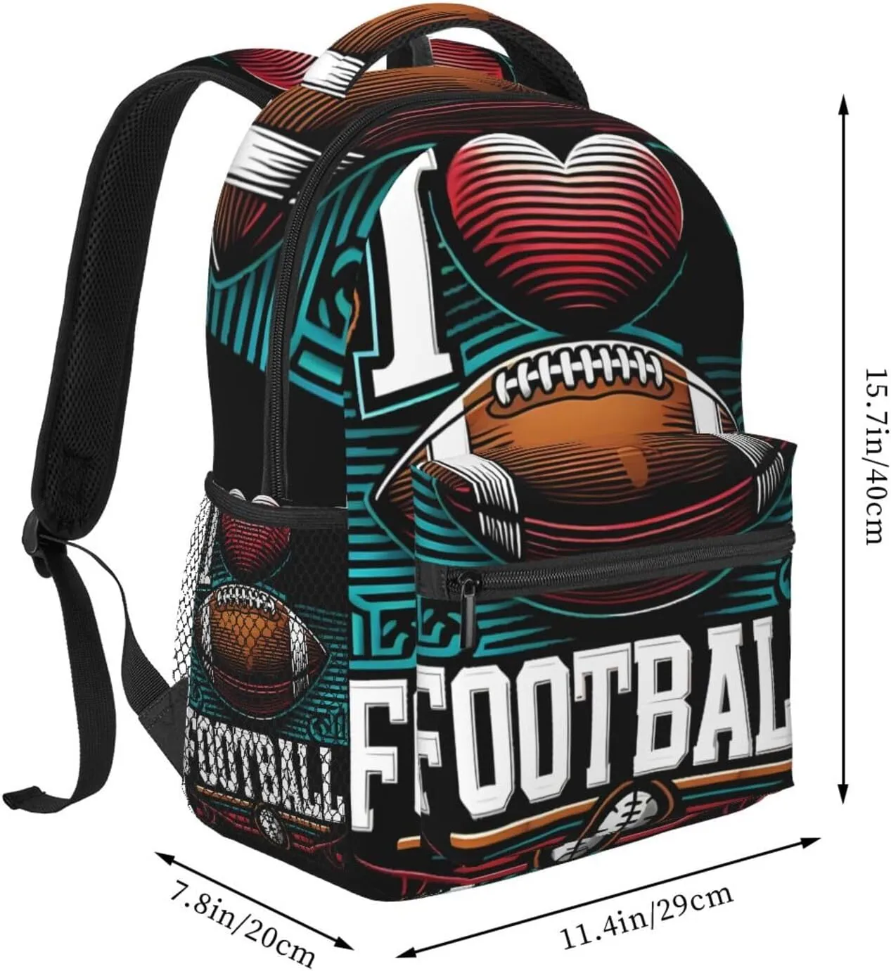 I Love Football Backpack Casual Laptop Backpack Lightweight Double Shoulder Bag Travel Daypack For Women Men