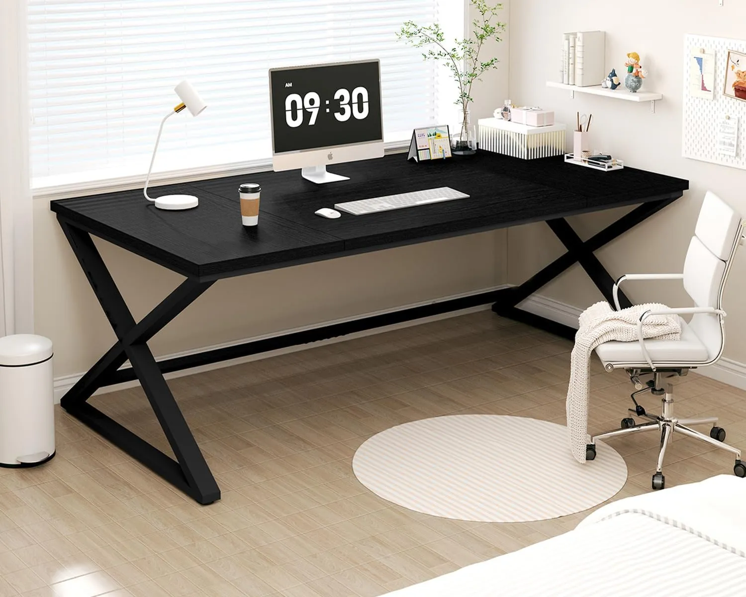 IBF Black Desk, Large Home Office Work Desk, 78.7” Long Computer Desks, Simple Wide Study Writing Desk, Wood Metal Double PC Executive Workstation Gaming Desk Computer Table for Bedroom, Black Oak
