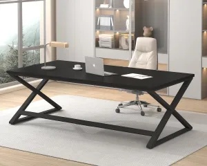 IBF Black Desk, Large Home Office Work Desk, 78.7” Long Computer Desks, Simple Wide Study Writing Desk, Wood Metal Double PC Executive Workstation Gaming Desk Computer Table for Bedroom, Black Oak