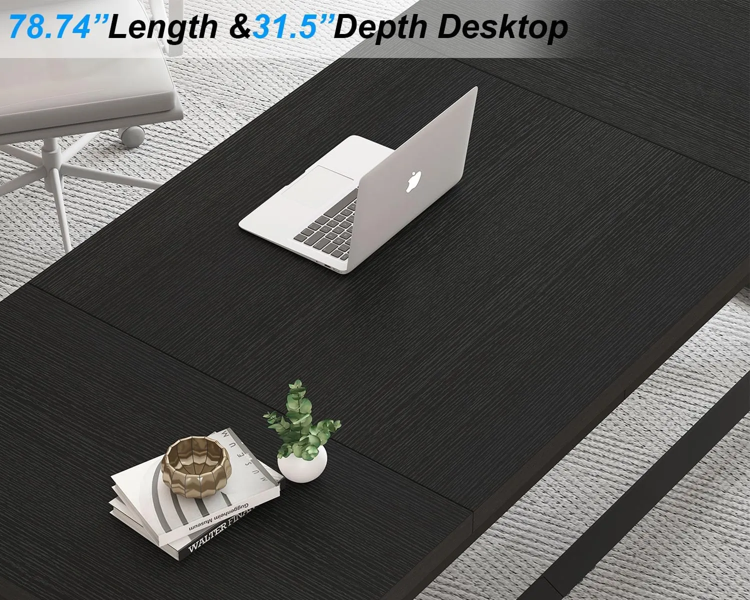 IBF Black Desk, Large Home Office Work Desk, 78.7” Long Computer Desks, Simple Wide Study Writing Desk, Wood Metal Double PC Executive Workstation Gaming Desk Computer Table for Bedroom, Black Oak