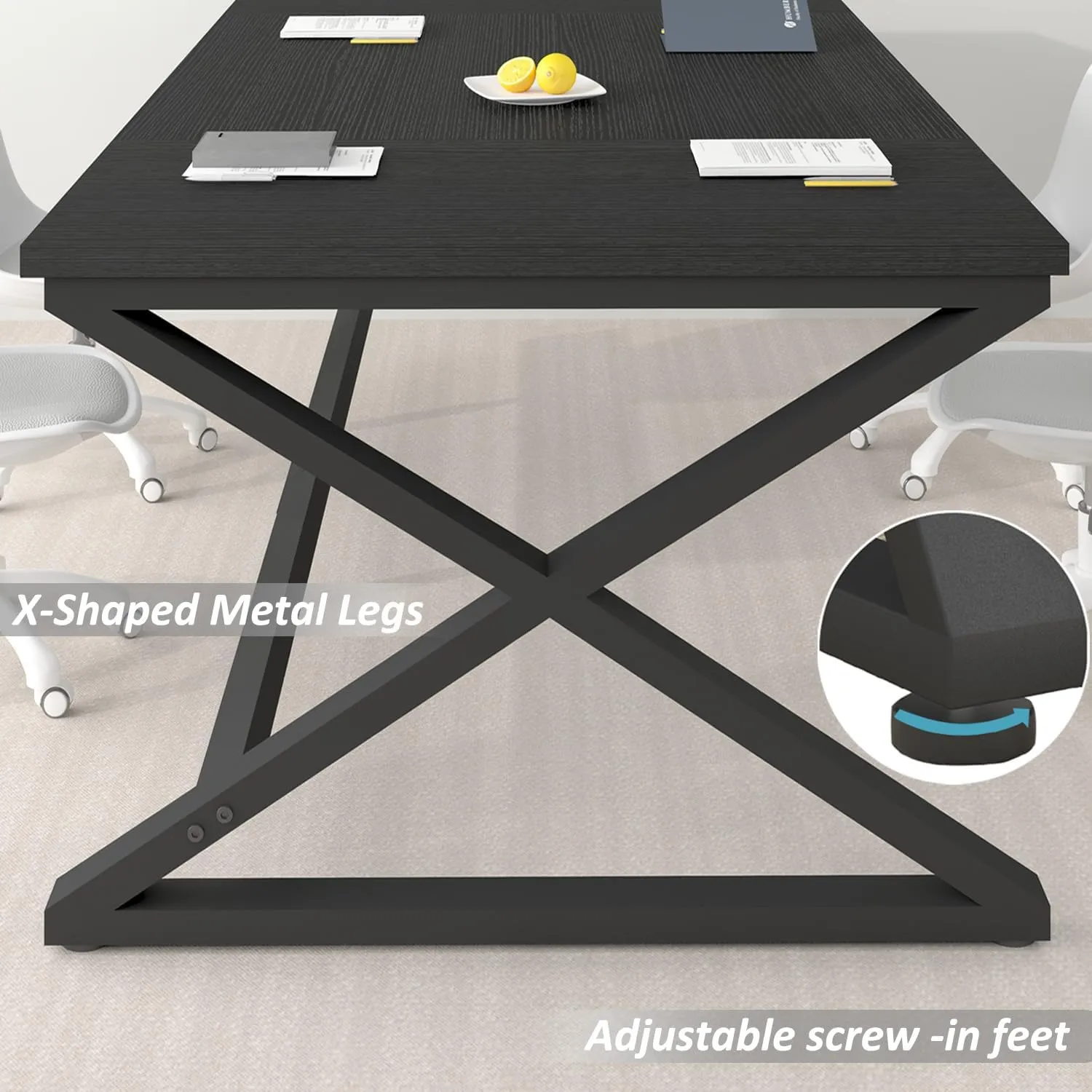 IBF Black Desk, Large Home Office Work Desk, 78.7” Long Computer Desks, Simple Wide Study Writing Desk, Wood Metal Double PC Executive Workstation Gaming Desk Computer Table for Bedroom, Black Oak