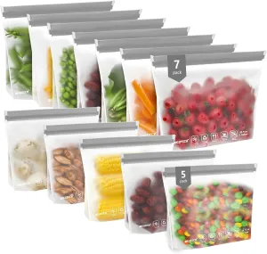 IDEATECH Sandwich Food Storage Bags, BPA Free PEVA Reusable Gallon Freezer Bags, Reusable Sandwich Bag, Healthy Food Containers for Lunch, Travel (Grey, 12Pack-7Gallon 5Quart)