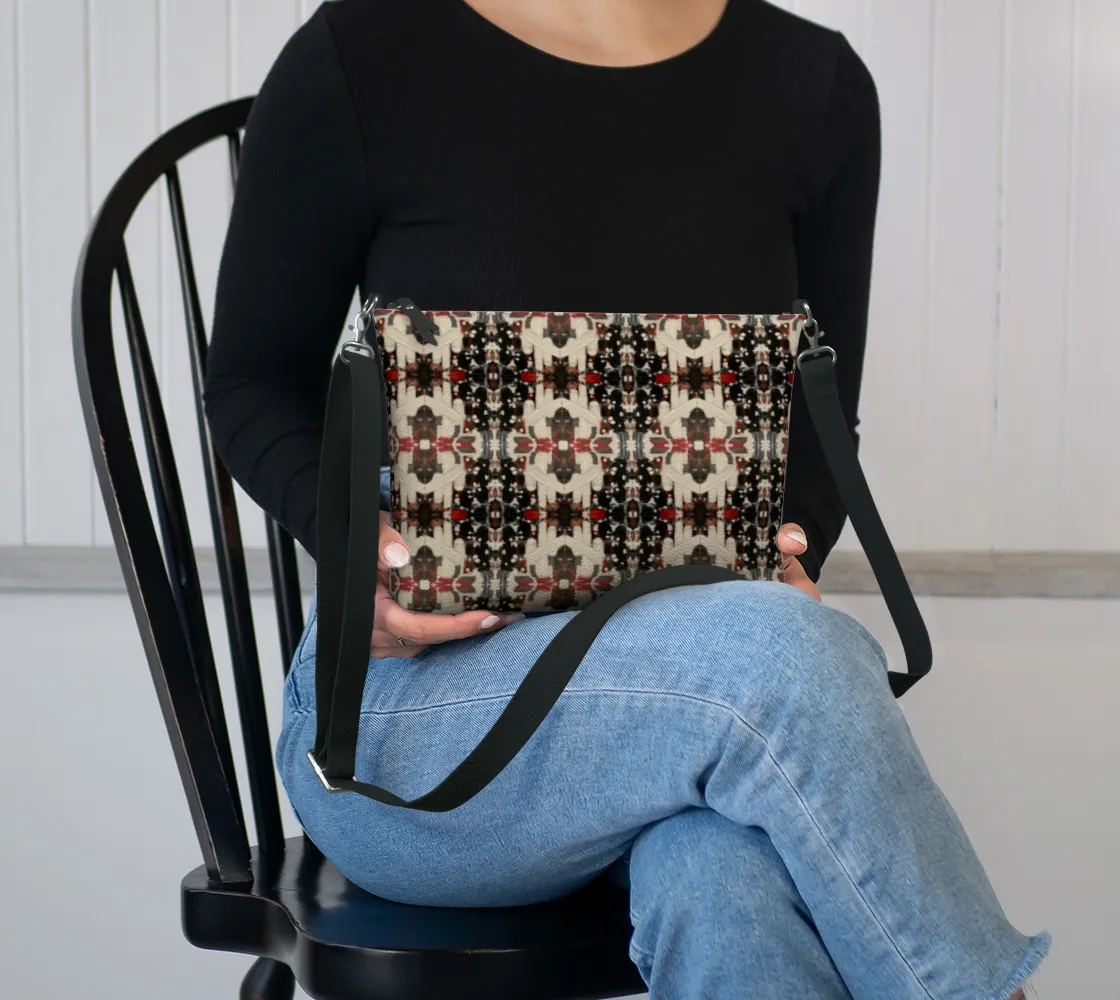 “If We Can See It” Vegan Leather Crossbody #2 (Black, White, Orange)