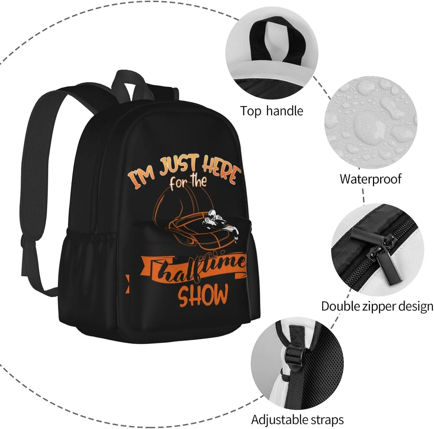 Im Just Here For The Halftime Show Football Backpack Casual Laptop Backpack Large Capacity Double Shoulder Bag Travel Daypack For Women Men