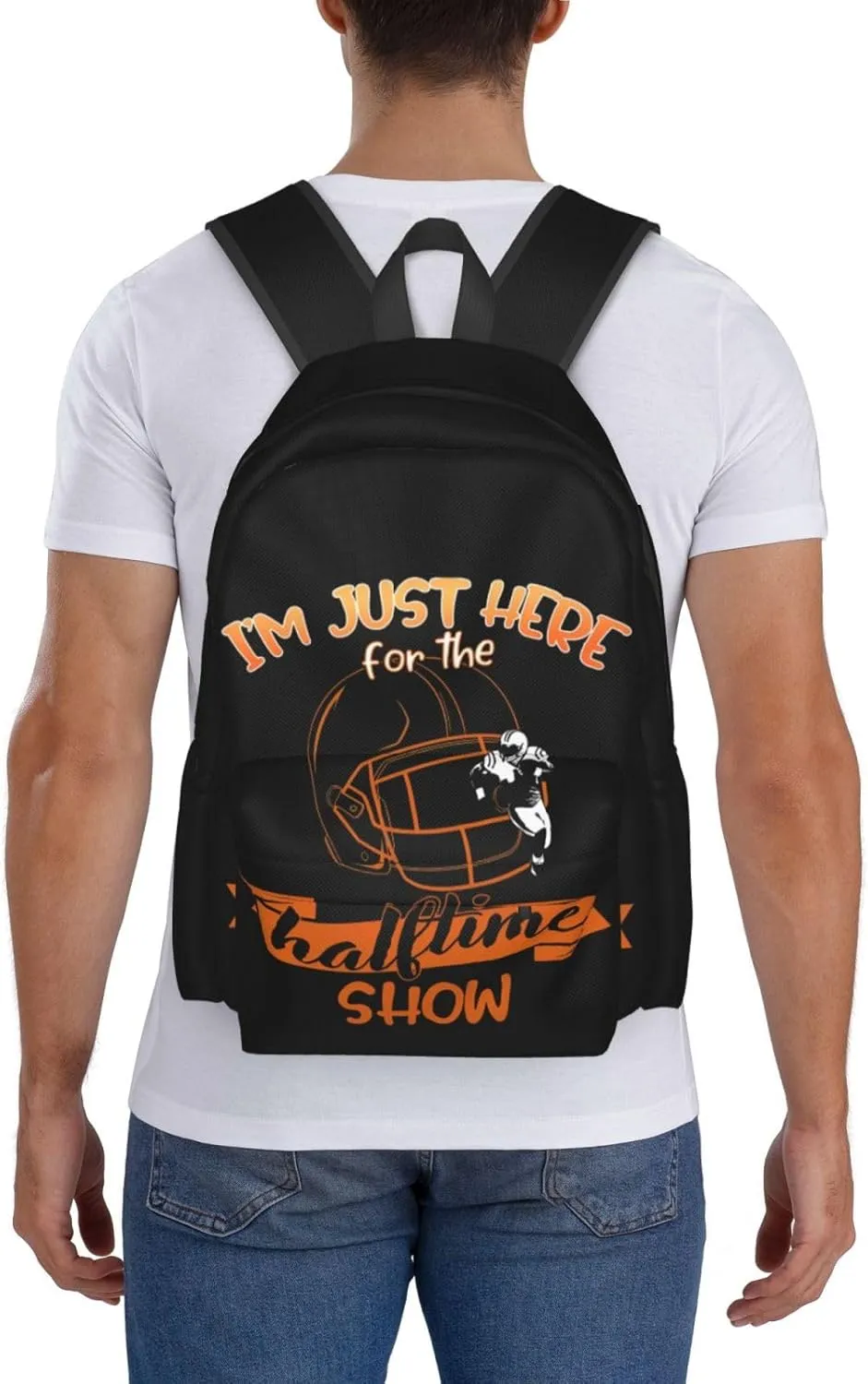 Im Just Here For The Halftime Show Football Backpack Casual Laptop Backpack Large Capacity Double Shoulder Bag Travel Daypack For Women Men