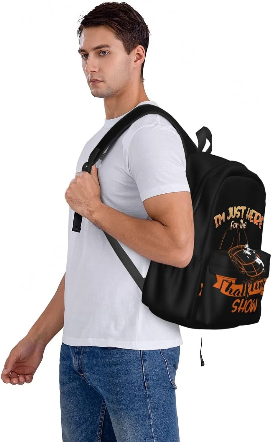 Im Just Here For The Halftime Show Football Backpack Casual Laptop Backpack Large Capacity Double Shoulder Bag Travel Daypack For Women Men