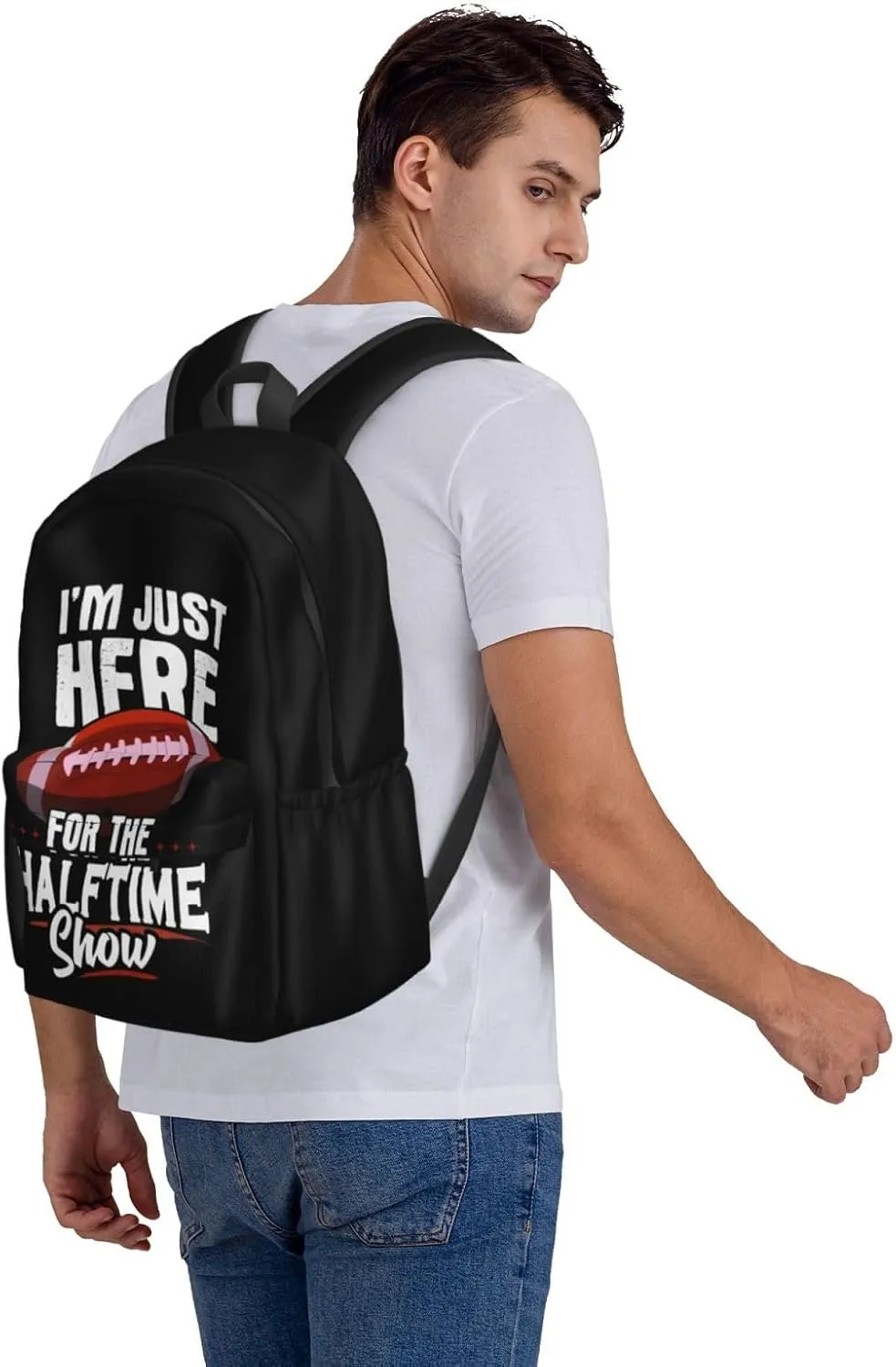 I'm Just Here For The Halftime Show Football Lover Backpack Casual Laptop Backpack Large Capacity Double Shoulder Bag Travel Daypack For Women Men