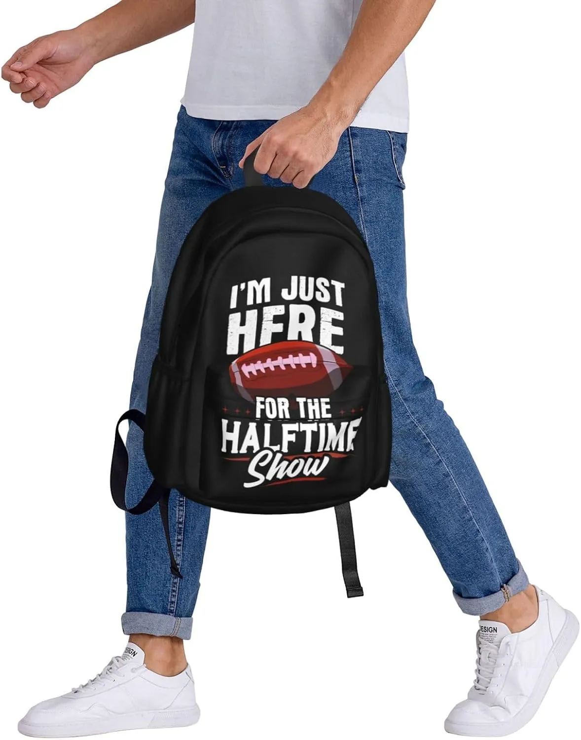 I'm Just Here For The Halftime Show Football Lover Backpack Casual Laptop Backpack Large Capacity Double Shoulder Bag Travel Daypack For Women Men