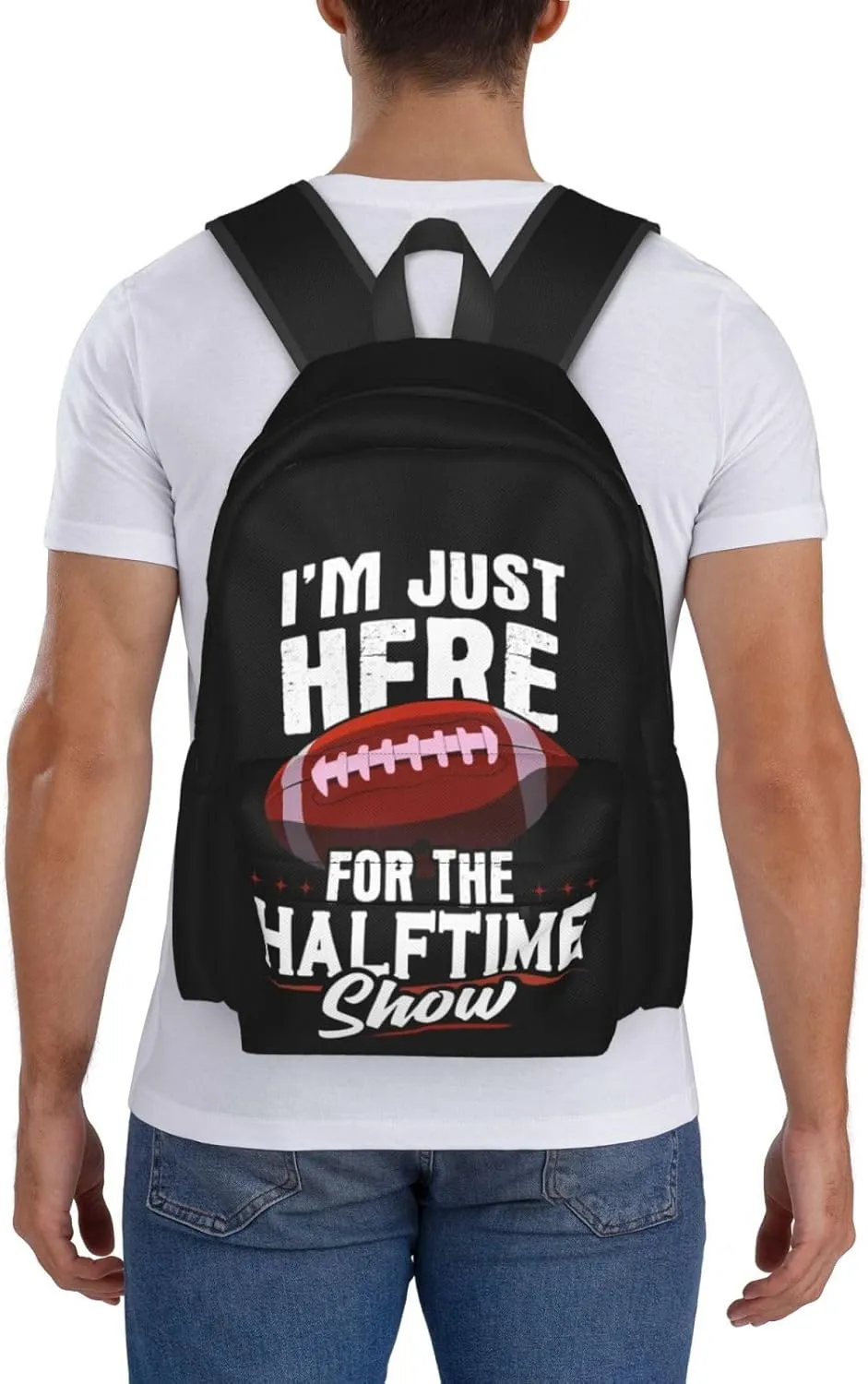 I'm Just Here For The Halftime Show Football Lover Backpack Casual Laptop Backpack Large Capacity Double Shoulder Bag Travel Daypack For Women Men