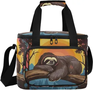 Insulated Cooler Bag for Lunch, Beach, Travel & Camping - Lightweight Portable Leakproof Double Layer Cooler Bag Holds 24 Cans for Picnic, Work - Sleeping Sloth