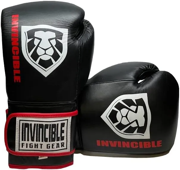 Invincible Fight Gear All Leather Boxing Bag Gloves for Mens or Womens Boxing Can be Used as Fitness Gloves, Punching Gloves, Sparring, Fighting Mitt Work for Kickboxing, MMA, Thai Pad