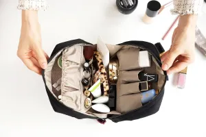 Invite.L Grande Large Capacity Portable Travel Stand Up Cosmetic Bag with Organized Pockets Wide Open Organizer for Makeup Work Essentials Korean Beauty Case (Ocean Sky)