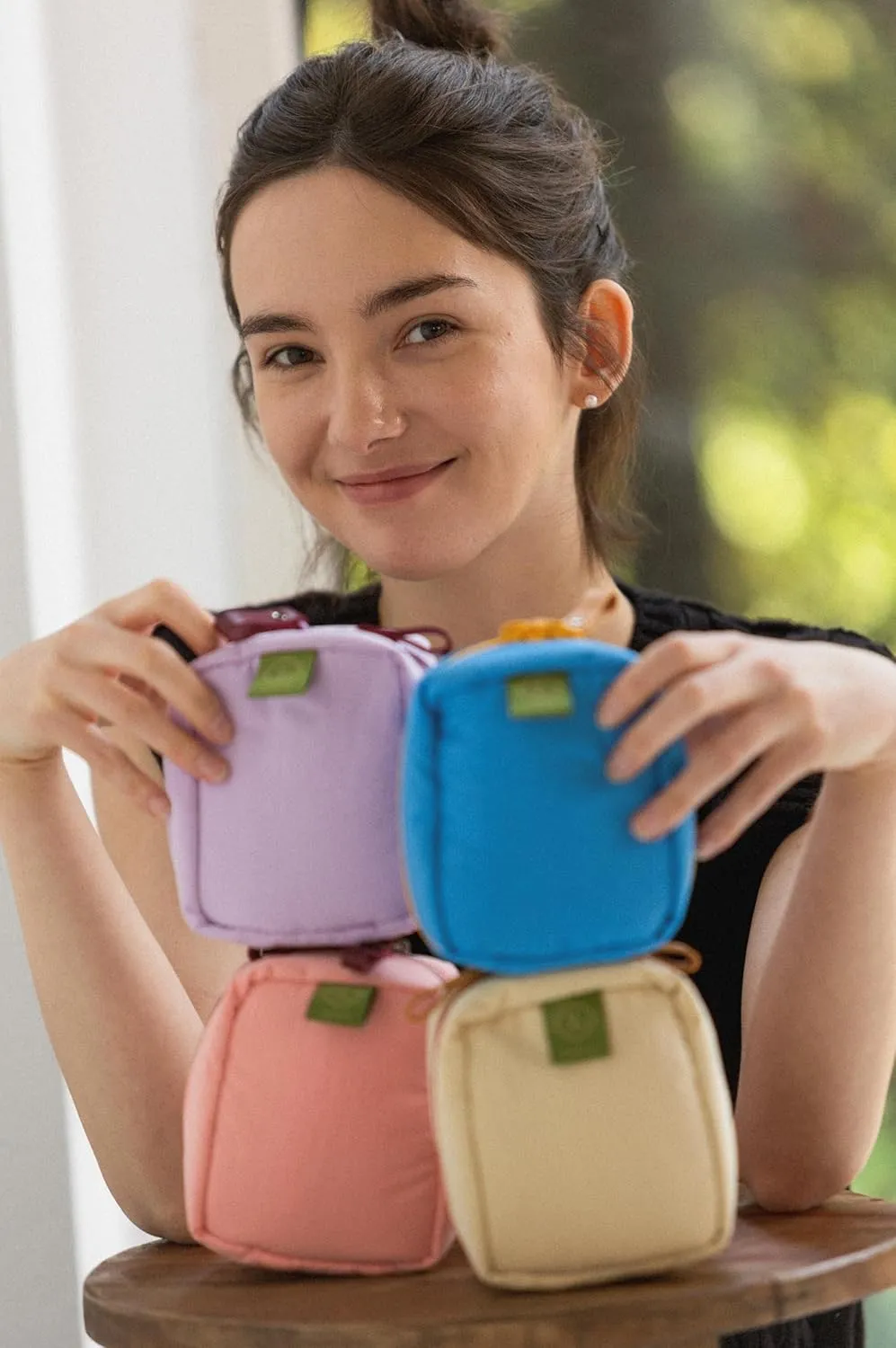 Invite.L Small Stand Up Compact Cosmetic Bag Organized Pockets Korean Beauty Case Portable Makeup Pouch Toiletry Storage Work Essentials Elegant (Blush)