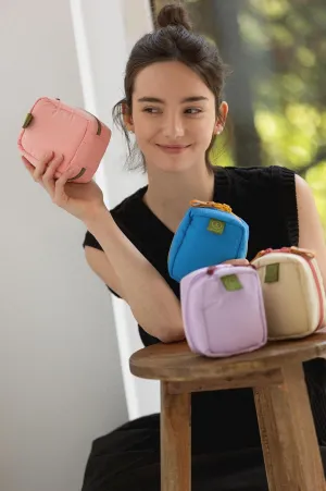 Invite.L Small Stand Up Compact Cosmetic Bag Organized Pockets Korean Beauty Case Portable Makeup Pouch Toiletry Storage Work Essentials Elegant (Blush)