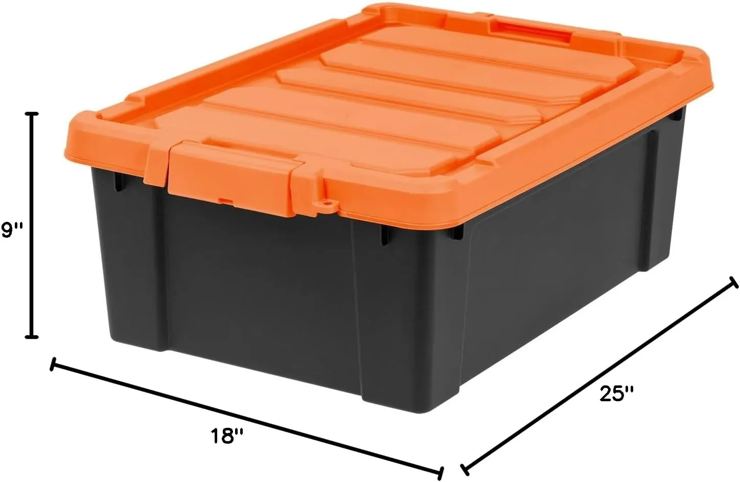 IRIS USA 12 Gallon Lockable Storage Bins with Lids, 2 Pack - Made in USA, Heavy Duty, Stackable Containers, Garage Organizing Bins Moving Tubs, Rugged Sturdy Equipment Utility Box - Black/Orange