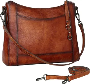 Iswee Genuine Leather Crossbody Bags for Women Satchel Purse Hobo Handbag Ladies Vintage Shoulder Bag Work