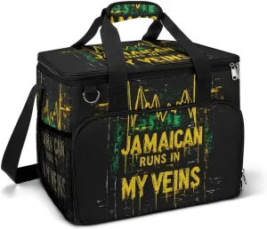 Jamaican Runs in My Veins Portable Cooler Bag Lunch Box Container Crossbody Insulated Tote Bag for Work Camping Outdoor