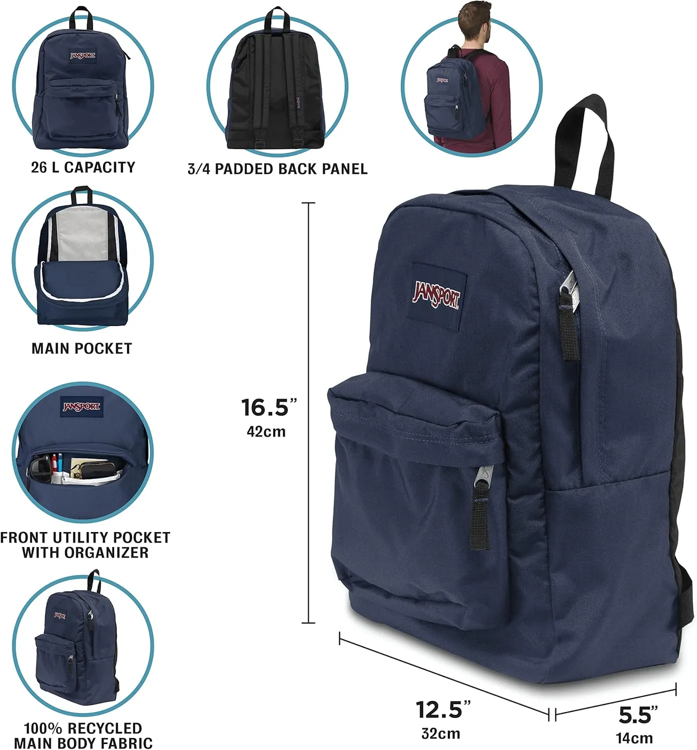 JanSport SuperBreak One Backpacks - Durable, Lightweight Bag with 1 Main Compartment, Front Utility Pocket with Built-in Organizer - Premium Backpack - 70S Space Dye Fresh Mint