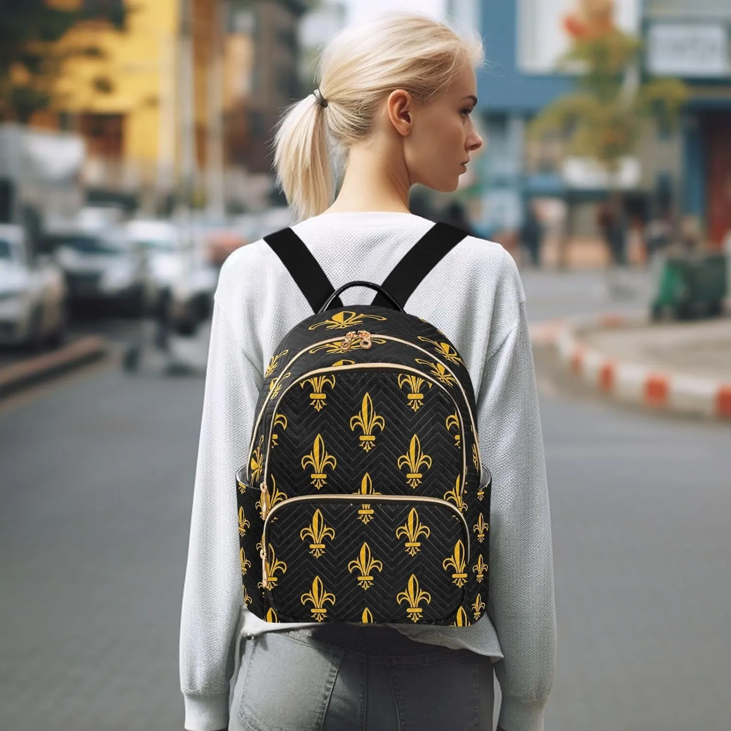 Joisal Fleur de Lis Black Gold Anti Theft Backpack Purse Work Backpack, Backpack Travel Bag for Airplane Medium