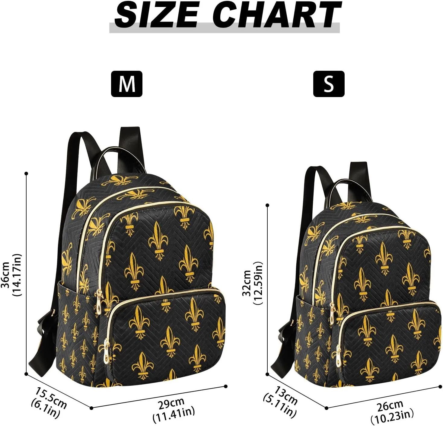 Joisal Fleur de Lis Black Gold Anti Theft Backpack Purse Work Backpack, Backpack Travel Bag for Airplane Medium