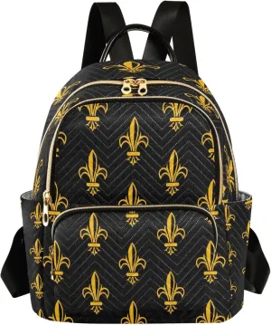 Joisal Fleur de Lis Black Gold Anti Theft Backpack Purse Work Backpack, Backpack Travel Bag for Airplane Medium