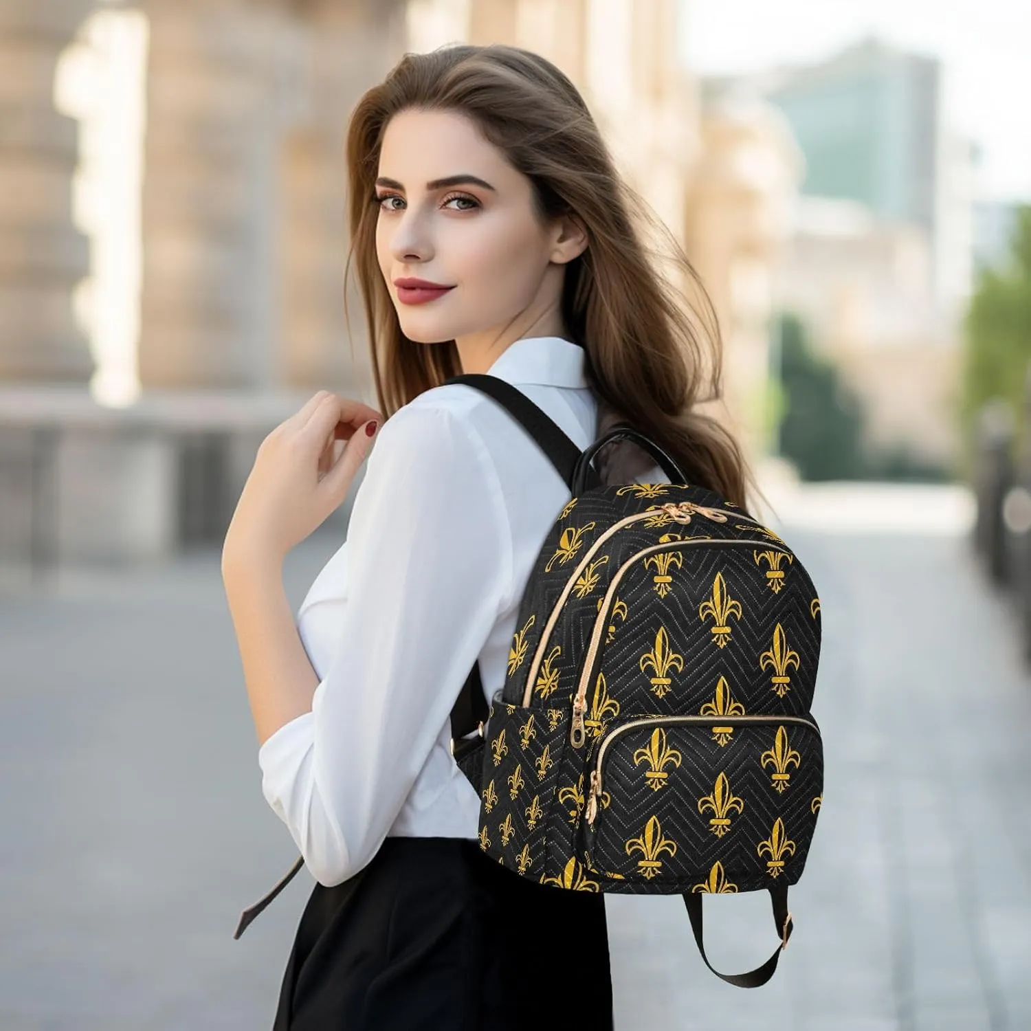 Joisal Fleur de Lis Black Gold Anti Theft Backpack Purse Work Backpack, Backpack Travel Bag for Airplane Medium