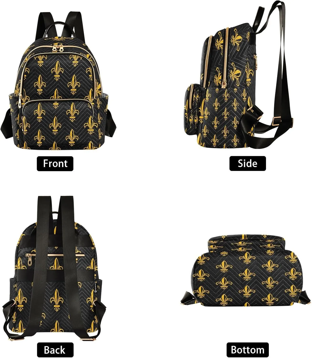 Joisal Fleur de Lis Black Gold Anti Theft Backpack Purse Work Backpack, Backpack Travel Bag for Airplane Medium