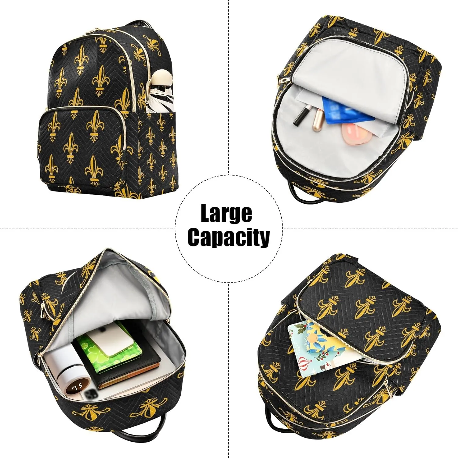 Joisal Fleur de Lis Black Gold Anti Theft Backpack Purse Work Backpack, Backpack Travel Bag for Airplane Medium