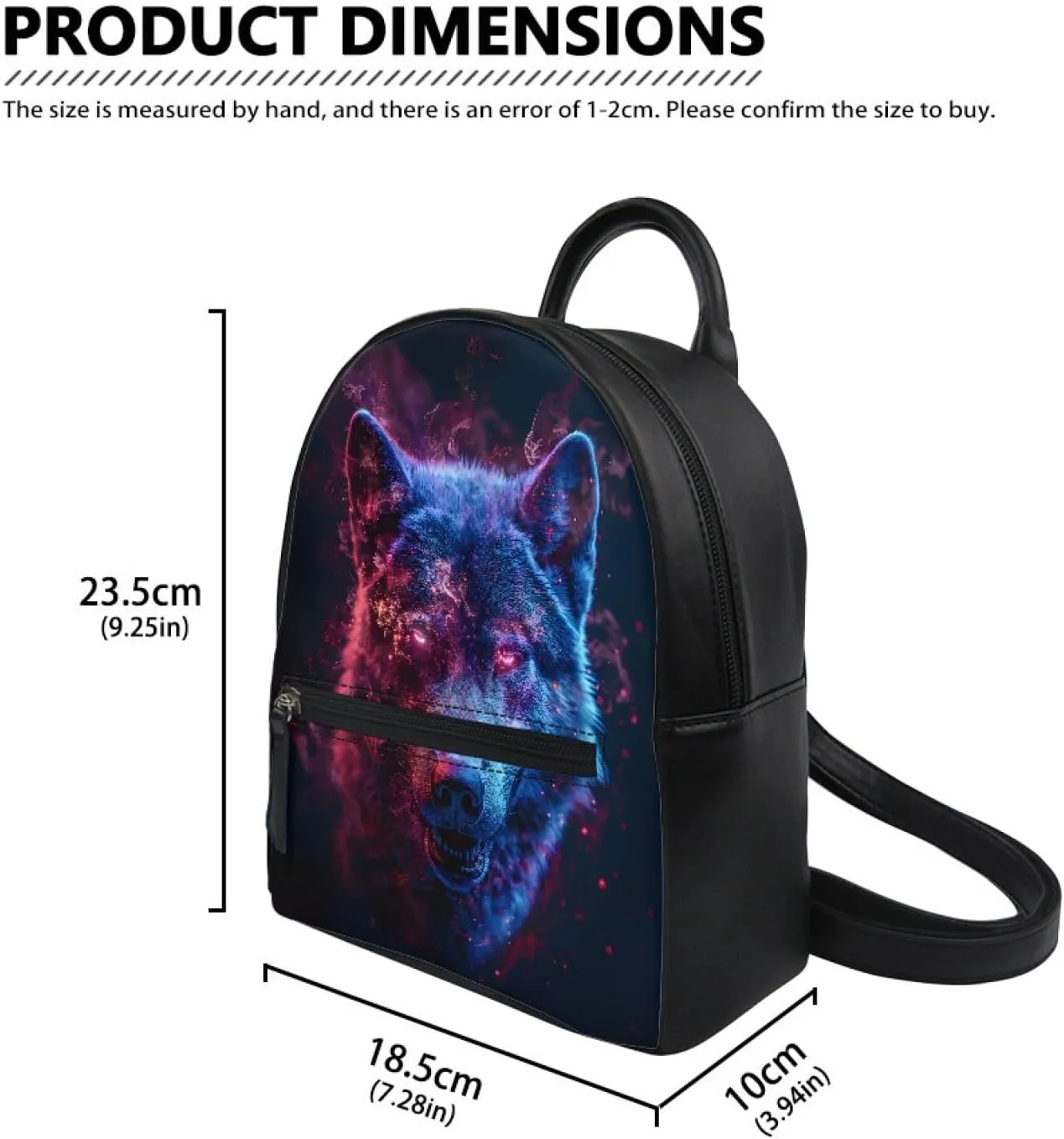 JooMeryer Wolf Fox Printed Mini Backpack Purse for Mens Boys Kids Teens Small Shoulder Bags Daypack School Bag Handbag,Black Wolf