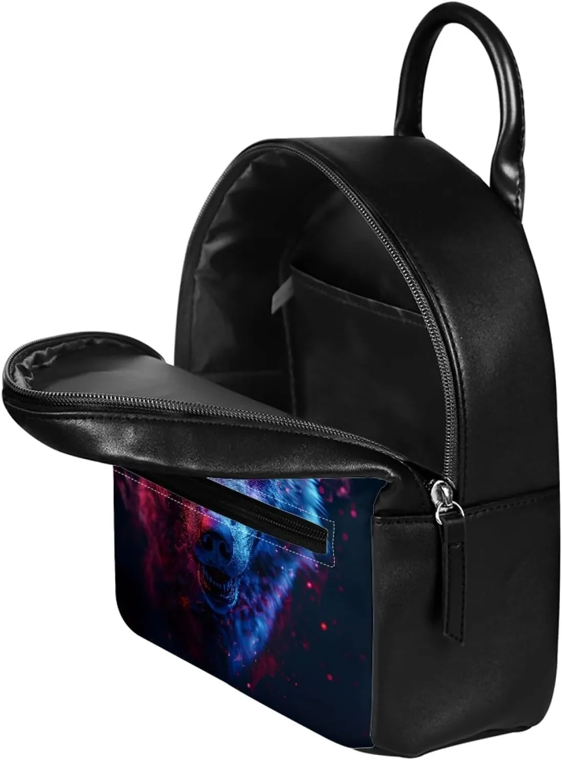 JooMeryer Wolf Fox Printed Mini Backpack Purse for Mens Boys Kids Teens Small Shoulder Bags Daypack School Bag Handbag,Black Wolf