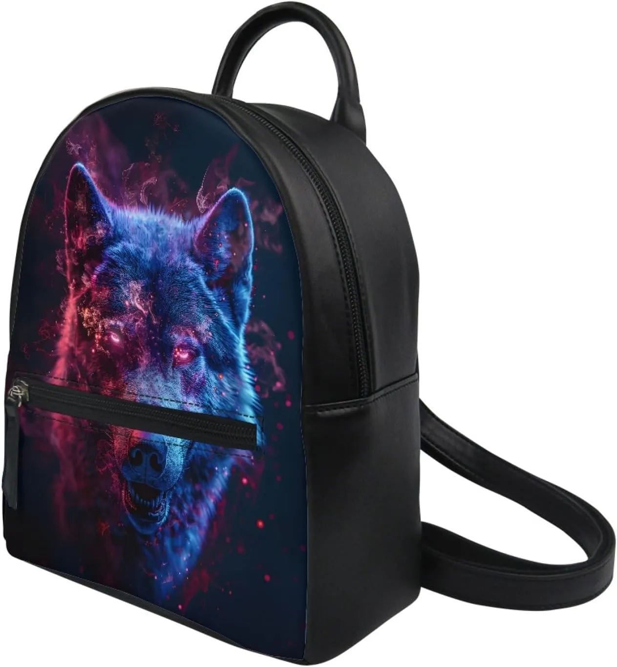 JooMeryer Wolf Fox Printed Mini Backpack Purse for Mens Boys Kids Teens Small Shoulder Bags Daypack School Bag Handbag,Black Wolf