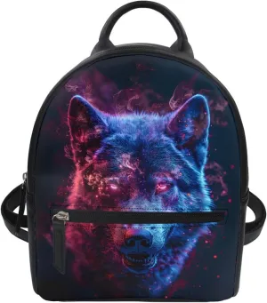 JooMeryer Wolf Fox Printed Mini Backpack Purse for Mens Boys Kids Teens Small Shoulder Bags Daypack School Bag Handbag,Black Wolf