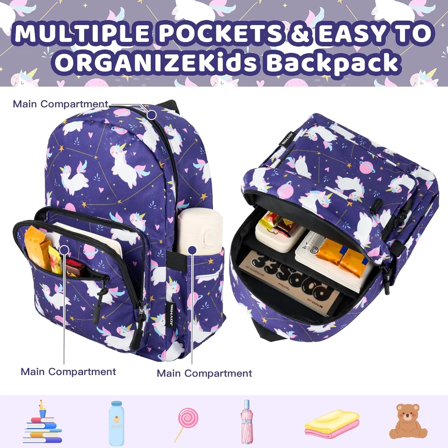 JOYHILL Kids Backpacks, Cute Lightweight Water Resistant Preschool Backpack, Adjustable Shoulder Straps for Boys Girls
