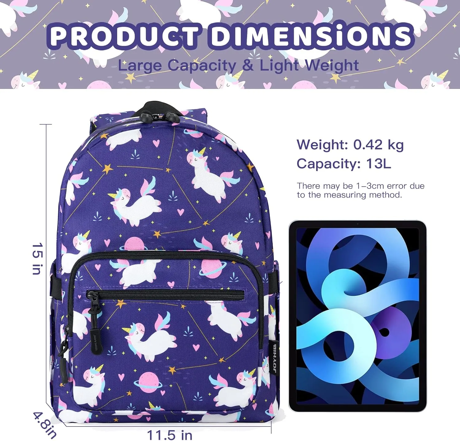 JOYHILL Kids Backpacks, Cute Lightweight Water Resistant Preschool Backpack, Adjustable Shoulder Straps for Boys Girls