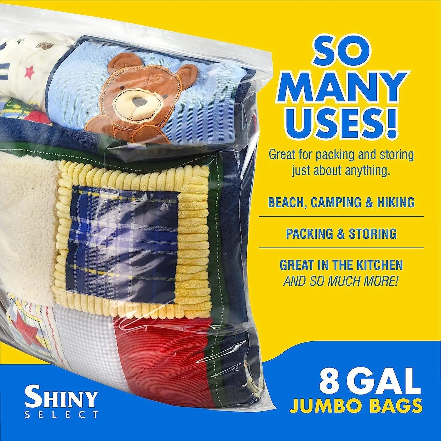 Jumbo Storage 8 Gallon Huge Zipper Storage Bags, 2 Mill Thick Plastic, 20" x 24" Extra Large Size, 50 Count (Shiny Select)