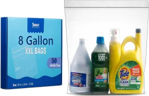 Jumbo Storage 8 Gallon Huge Zipper Storage Bags, 2 Mill Thick Plastic, 20" x 24" Extra Large Size, 50 Count (Shiny Select)