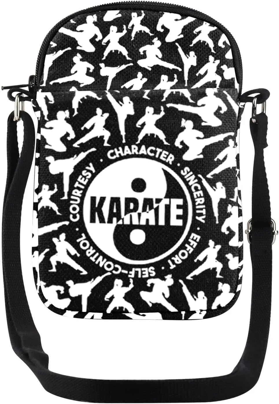 JYTAPP Karate Gift Sincerity Effort Self-Control Karate Crossbody Bag Martial Arts Gift Karate Lover Gift Taekwondo Gift