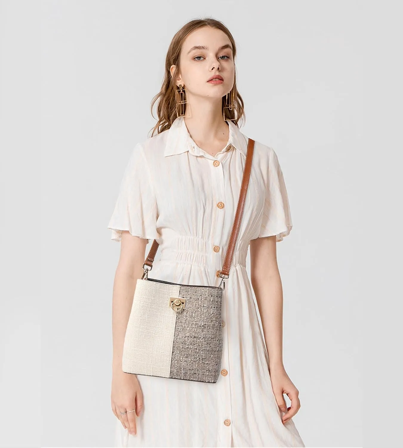 KALIDI Crossbody Purses for Women Vegan Leather Bucket Bag Fashion Ladies Crossbody Handbag Shoulder Purse with Multi Pockets