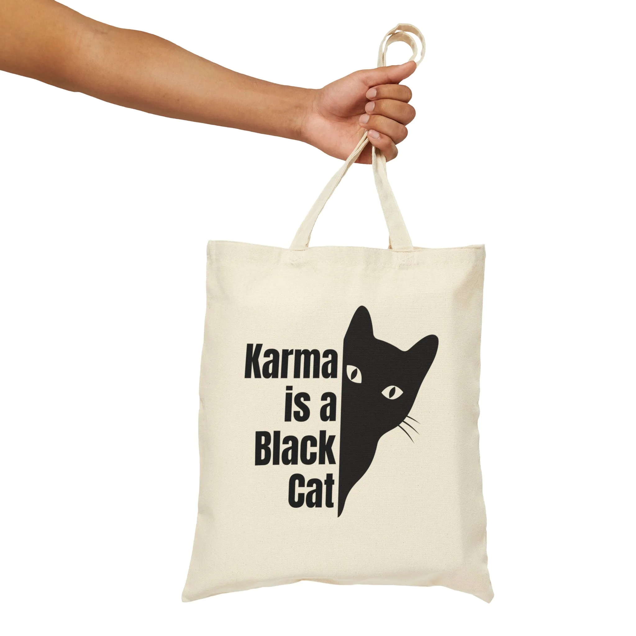 Karma is a Black Cat Cotton Canvas Tote Bag