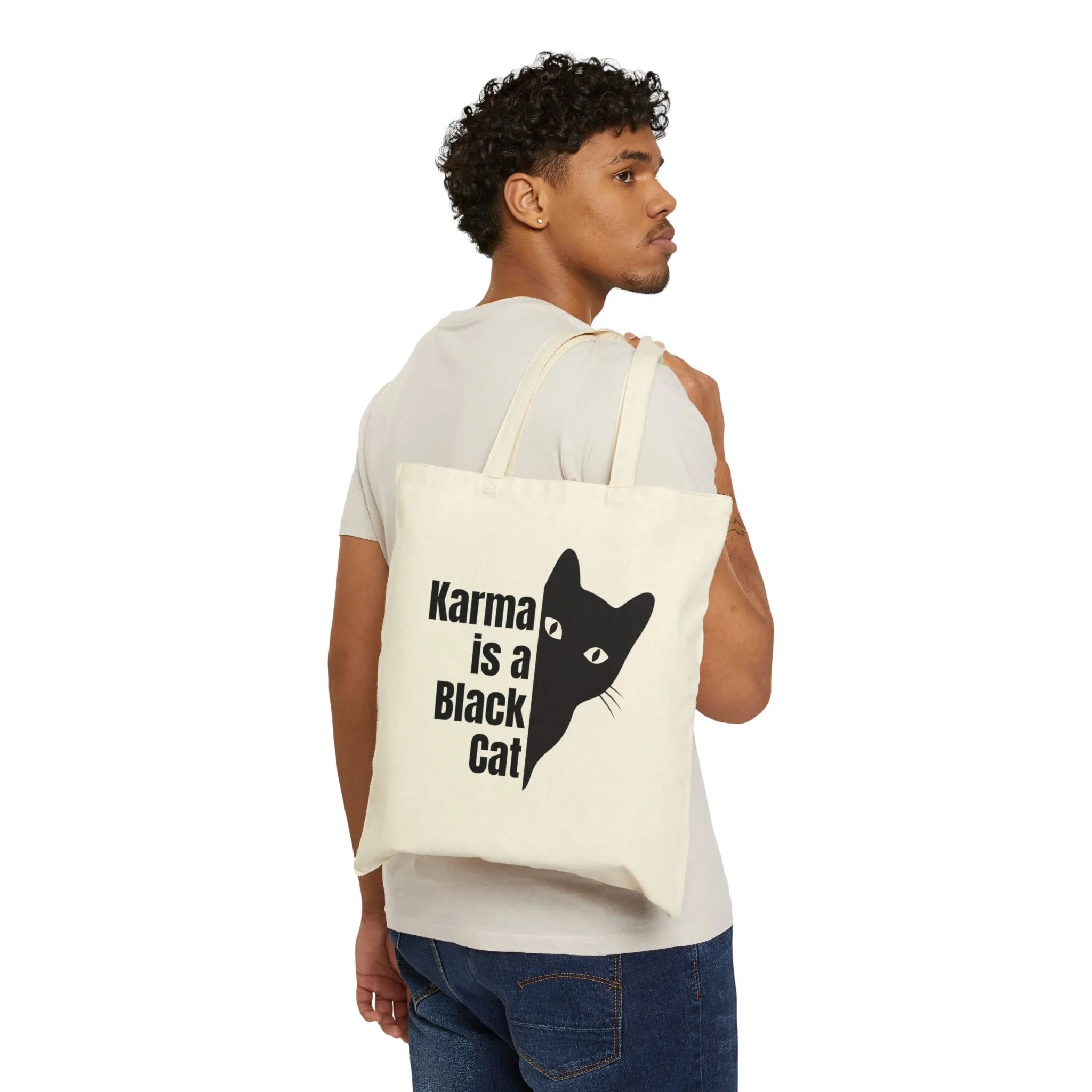 Karma is a Black Cat Cotton Canvas Tote Bag