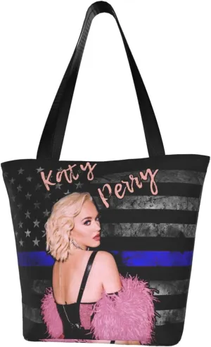 Katy Great Artist Perry Reusable Grocery Bag for Kitchen Shopping Bags Tote Bags with Zipper for Women Shoulder Bag Convenient Daily Bag Large Capacity Handbag Storage Bags for Fitness