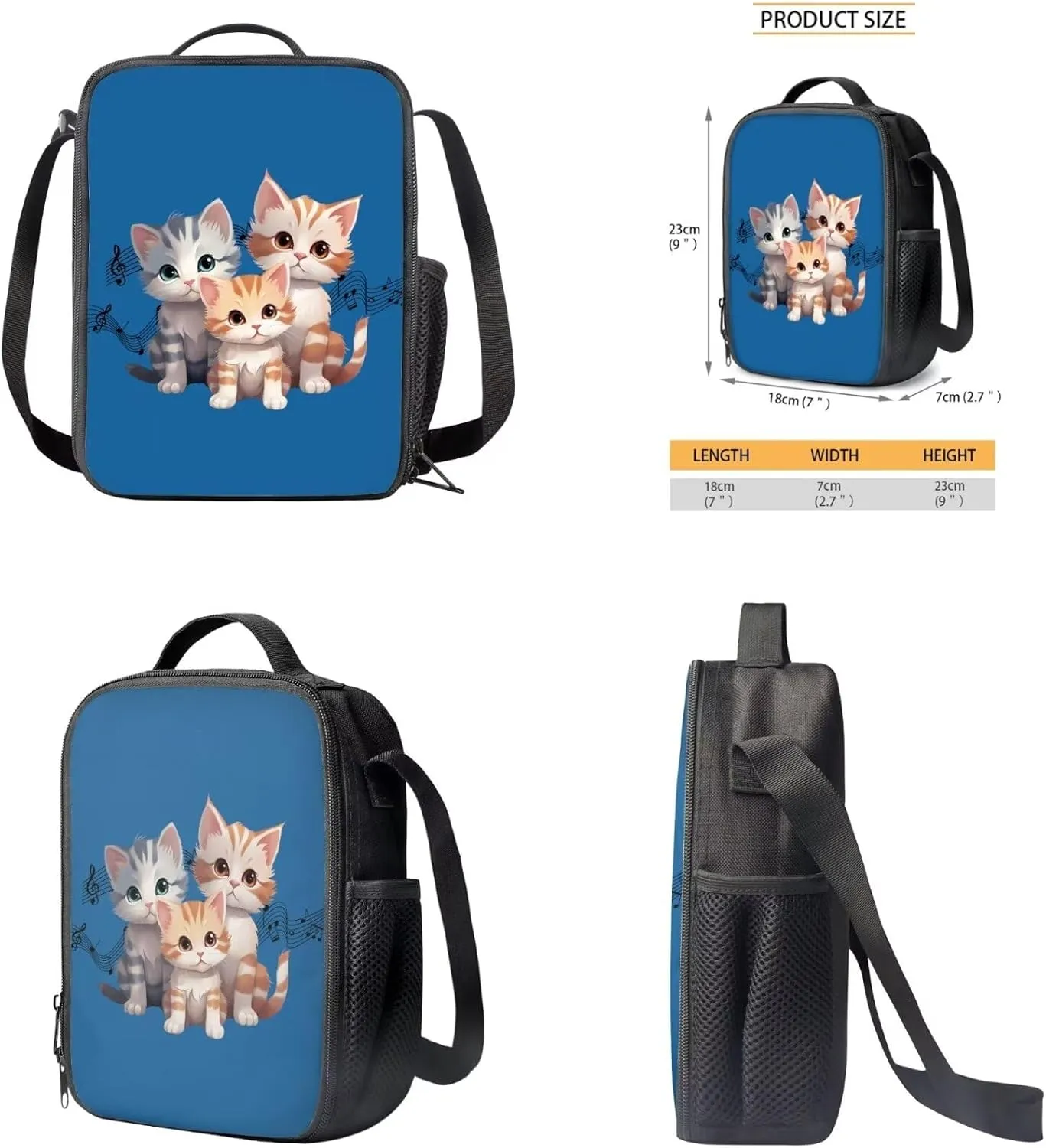 Kawaii Cat Print Cute Backpacks for Teen Girls Lightweight Fashion School Bag for Boys Keep Warm Oil Proof Lunch Bag Teen Girls and Pencil Case for Travel Beach Picnic