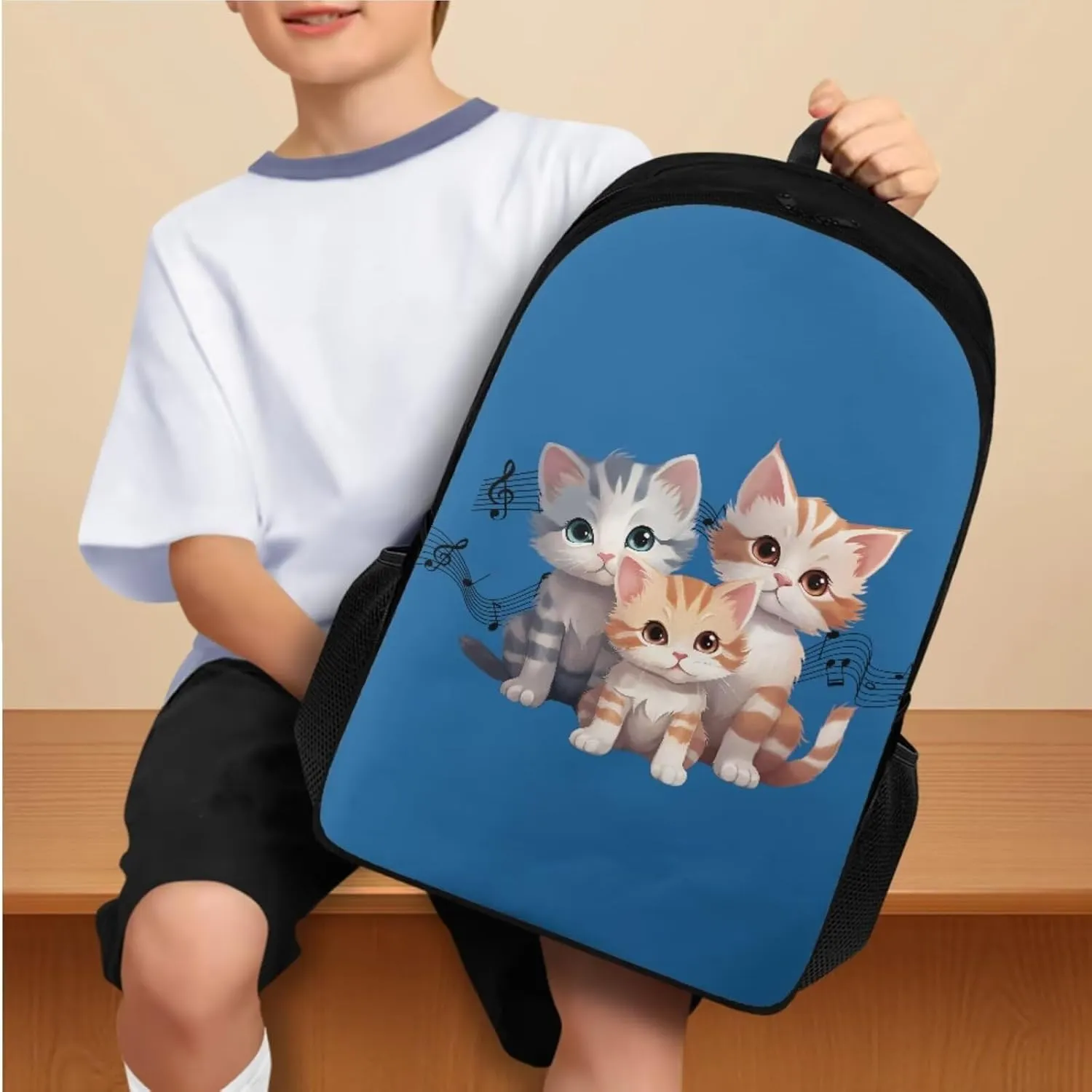 Kawaii Cat Print Cute Backpacks for Teen Girls Lightweight Fashion School Bag for Boys Keep Warm Oil Proof Lunch Bag Teen Girls and Pencil Case for Travel Beach Picnic