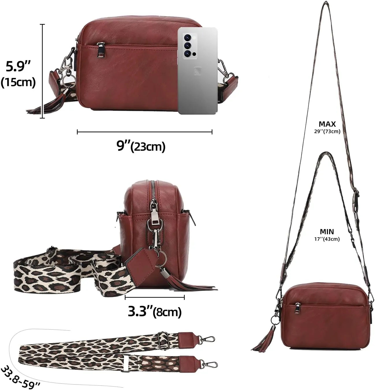 KL928 Small Crossbody Bag for Women, Soft FAUX Leather Cell Phone Purse，Adjustable Strap Shoulder Handbags Wallet Purse