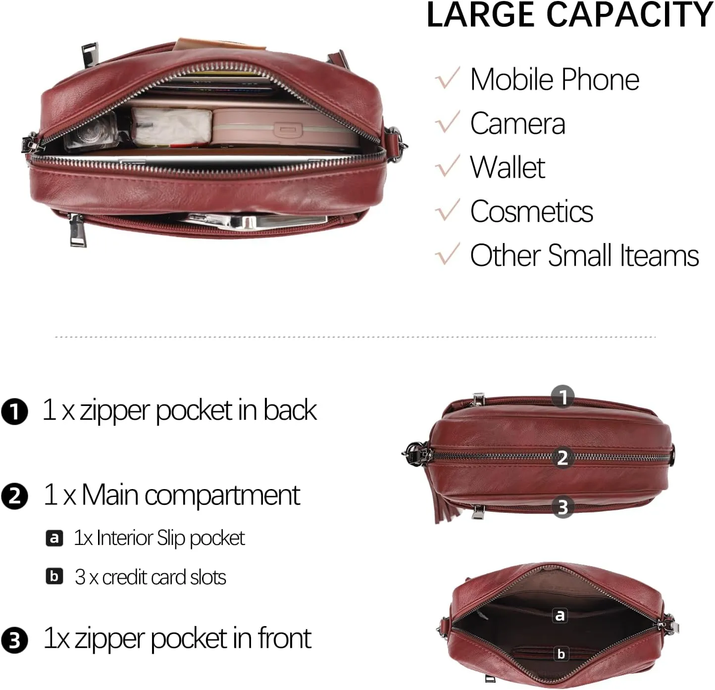 KL928 Small Crossbody Bag for Women, Soft FAUX Leather Cell Phone Purse，Adjustable Strap Shoulder Handbags Wallet Purse