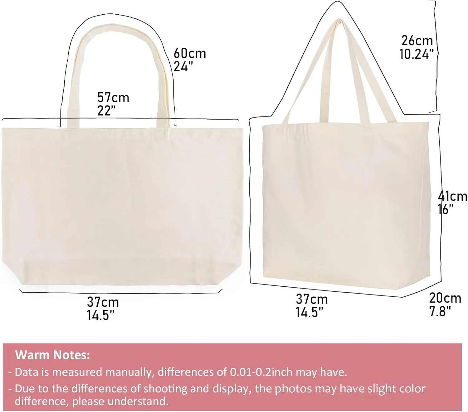 Koolmox Canvas Tote Bag with Zipper, 22x16x7.8‘’ Plain Tote Bag with Reinforced Handles, 12 Oz Durable Canvas Bag Wide Bottom for Teacher Cricut Print, Tie Dye, Paint, Heat Transfer DIY Crafting